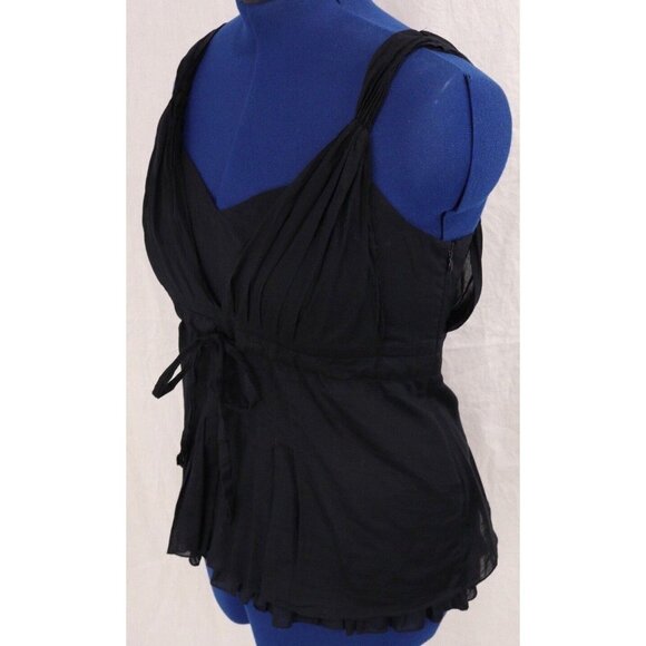 Ann Taylor Tops - Ann Taylor Top Women 10 Black Cami Tank Pleated Boho Ruffle Tied Waist Y2K VTG